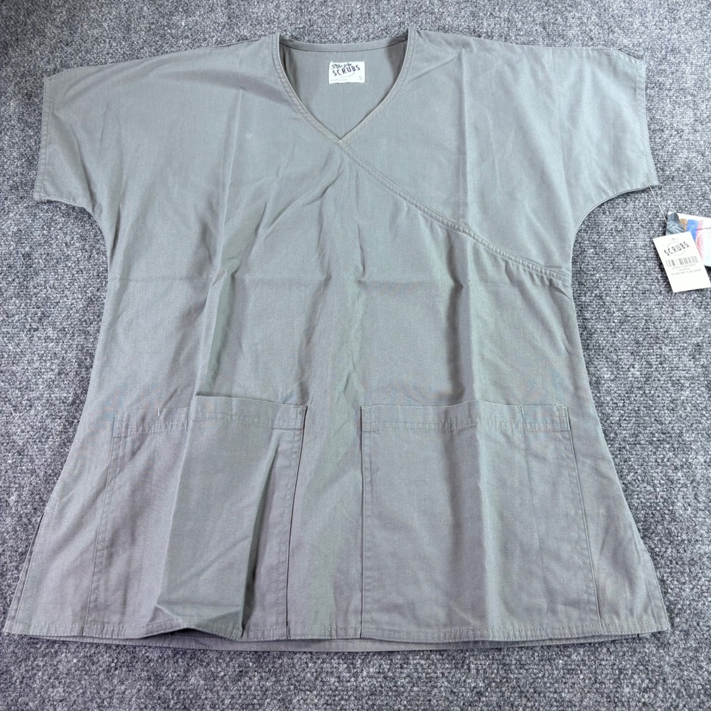 S.C.R.U.B.S. Scrub Top Womens Small Pewter Gray Mock Wrap NWT Medical Nurse